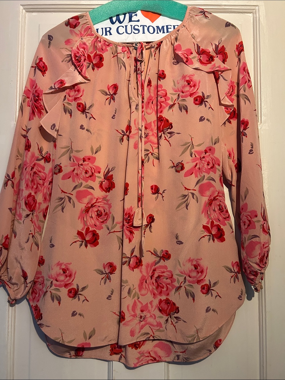 Rebecca Taylor Pink Floral Tie-Neck Blouse Size 0